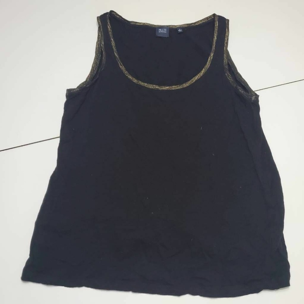 Blue Saks Fifth Avenue Womens Tank Top Black Scoop Neck Pullover 100% Cotton L